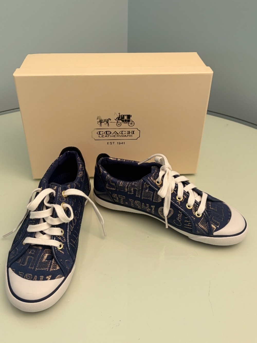 COACH Barrett Popy Strypat Denim Sneakers – Women’s 8M – Original Box